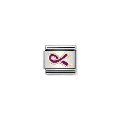 030208/55 Classic Yellow Gold Enamel PURPLE Ribbon Link