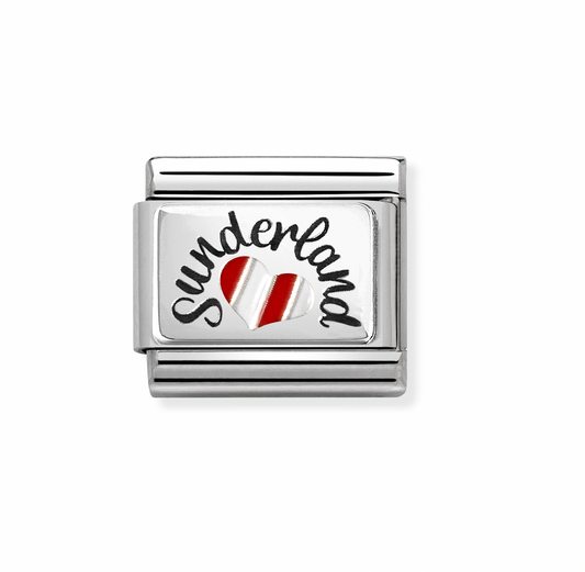 330209/61 Classic Siilver Sunderland Enamel Heart with Red & White Stripes Link