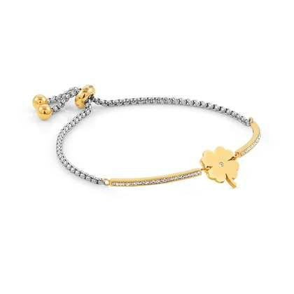 028006/006 MILLELUCI bracelet, S/Steel , CZ, YELLOWGOLD Four-leaf Clover