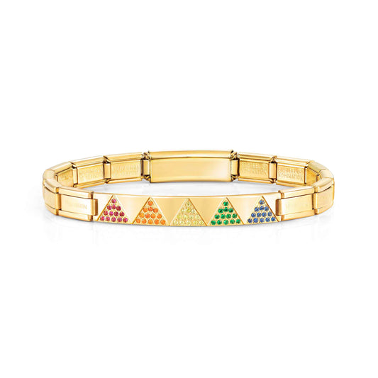 021142/012D Trendsetter New York Yellow PVD Bracelet with Multicoloured CZ Triangle stones.