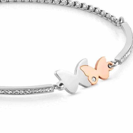 028004/053 MILLELUCI bracelet,S/Steel,CZ,ROSEGOLD Double butterflies