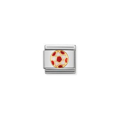 030204/38 Classic Yellow Gold Red & White Enamel Football Link