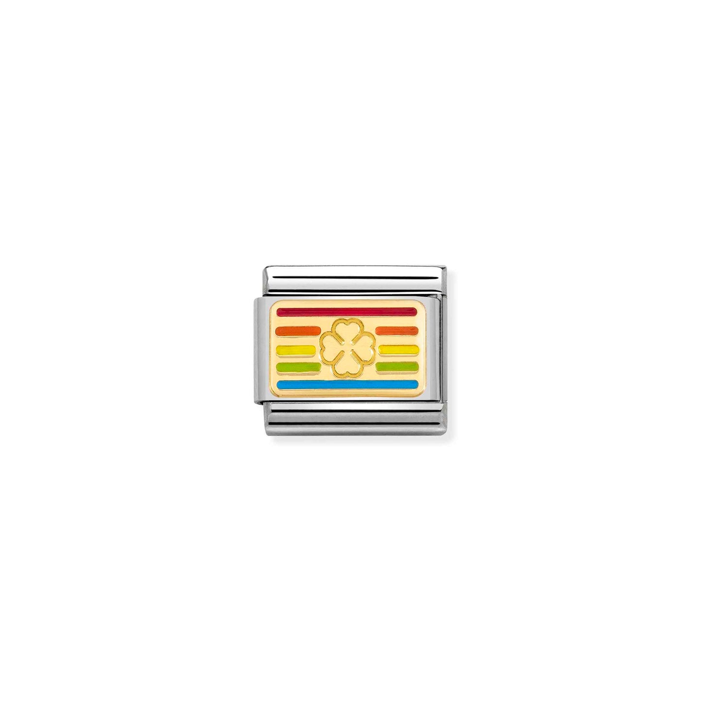 030263/25D Classic Yellow Gold Rainbow Clover Flag Plate Link