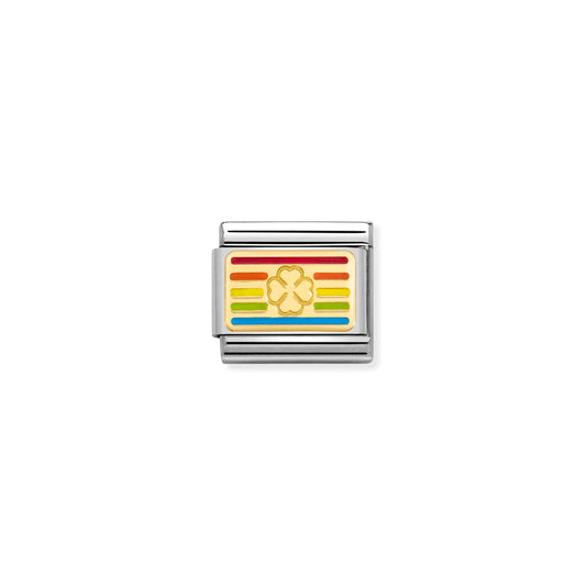 030263/25 Classic Yellow Gold Rainbow Clover Flag Plate Link