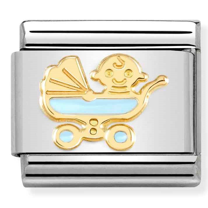030272/61 Classic St. steel, enamel, 18k gold Blue Baby Pram