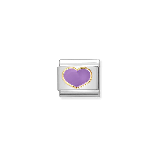 030283/22 Classic 18ct Yellow Gold and Enamel Lilac Heart
