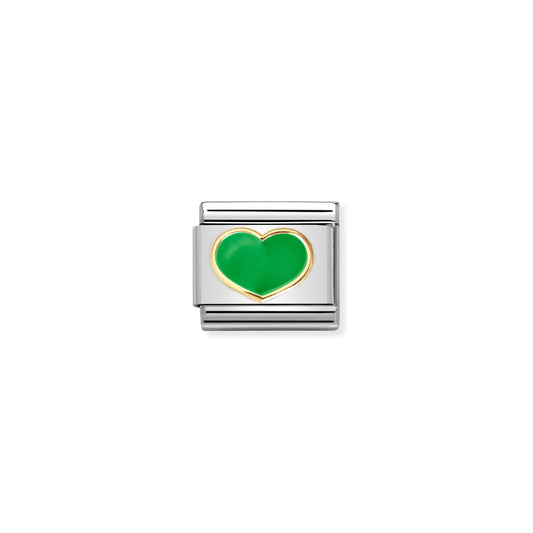 030283/23 Classic 18ct Yellow Gold and Enamel Green Heart