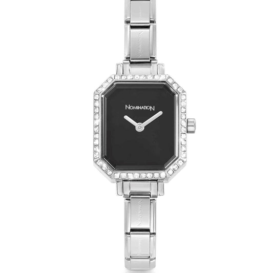 PARIS Watch, steel strap, RECTANGULAR cz Black 076036/012