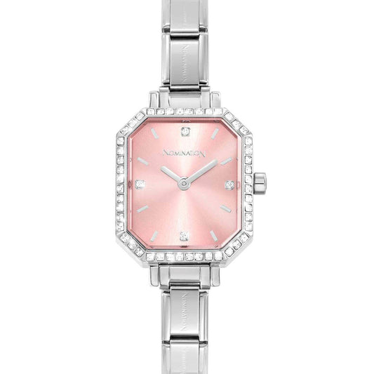 076036/014 PARIS Watch, steel strap, RECTANGULAR cz Pink