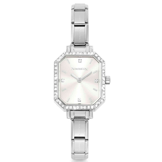 PARIS Watch, steel strap, RECTANGULAR cz Silver 076036/017