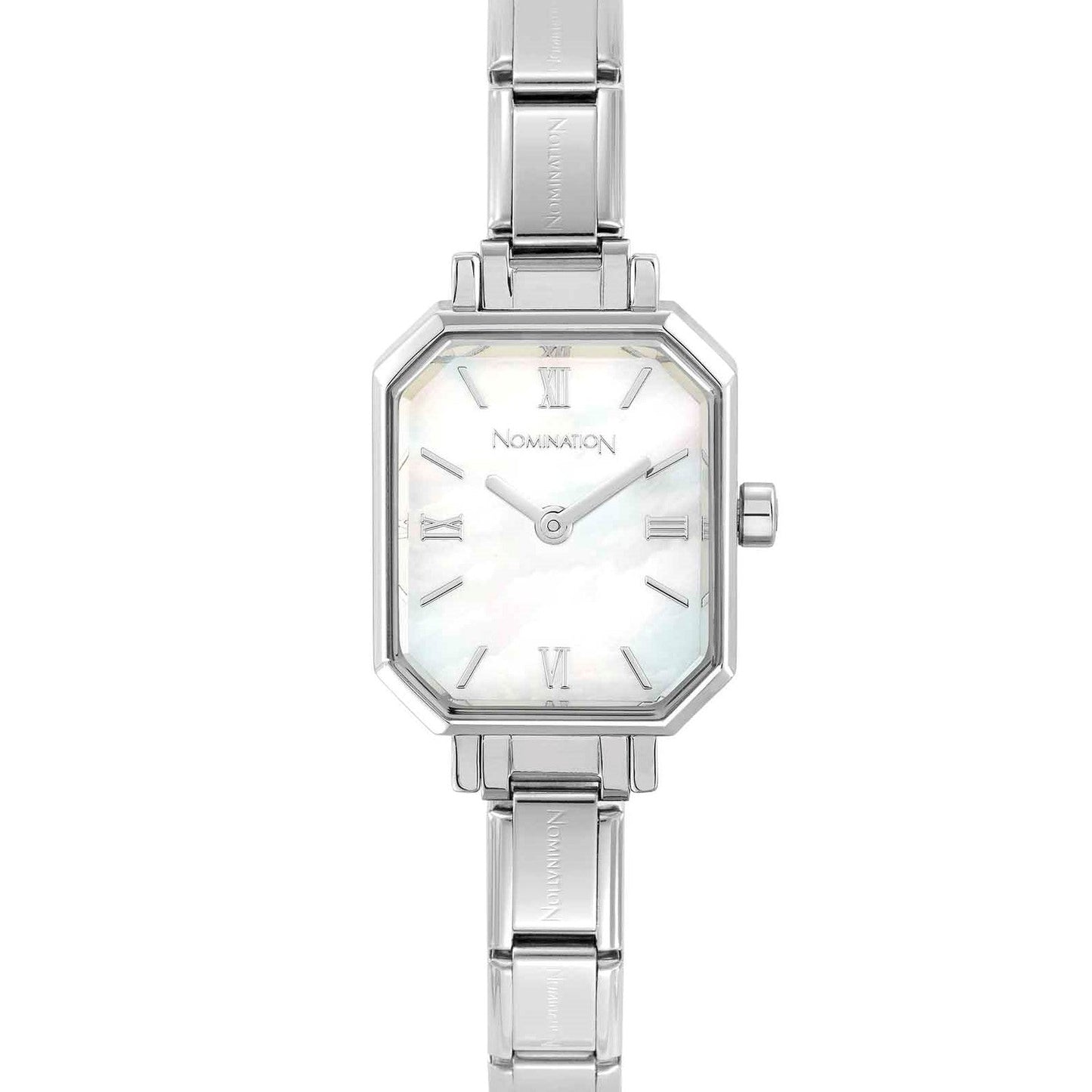 076037/008 PARIS Watch, NEW RECTANGULAR steel strap WHITE mother-of-pearl