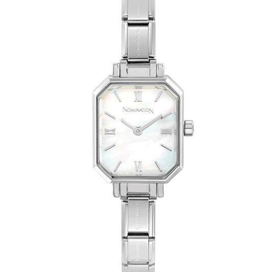 PARIS Watch, NEW RECTANGULAR steel strap WHITE mother-of-pearl 076037/008