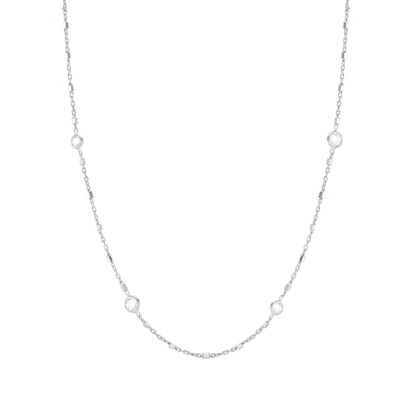 146686/034 Sterling Silver Bella Details Necklace with Round CZ and small silver beads (44cm)