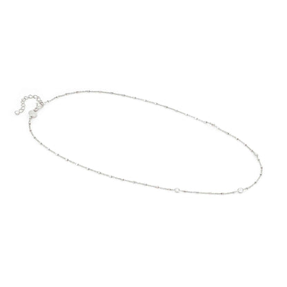 146686/034 Sterling Silver Bella Details Necklace with Round CZ and small silver beads (44cm)