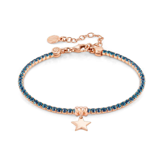 148612/028D CHIC & CHARM Sterling Silver and 22ct Rose Gold Plated Finish with BLUE cubic Zirconia and STAR Bracelet