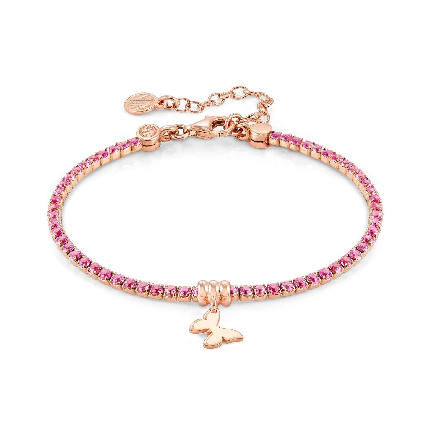 148612/036D CHIC & CHARM Sterling Silver and 22ct Rose Gold Plated Finish with PINK Cubic Zirconias and BUTTERFLY Bracelet