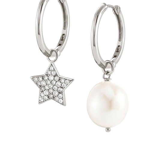 148704/023D WHITE DREAM earrings,925 silver,CZ,White Pearl,Star