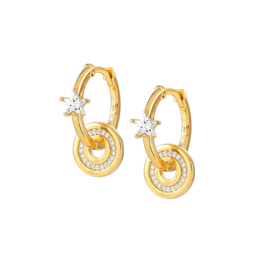 149206/002D SENTIMENTAL earrings in 925 silver and cubic zirconia CIRCLE (002_Yellow Gold Star)