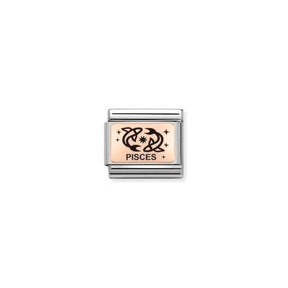 430112/12 Composable 9ct Rose Gold Engraved Zodiac Link (Pisces)