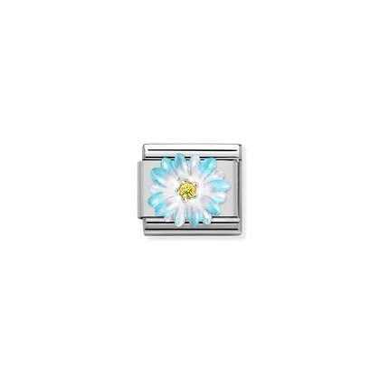 330321/06 Classic Silver Shine CZ and Enamel Flower (Light Blue)