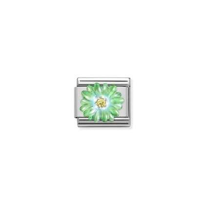 330321/07 Classic Silver Shine CZ and Enamel Flower (Green)