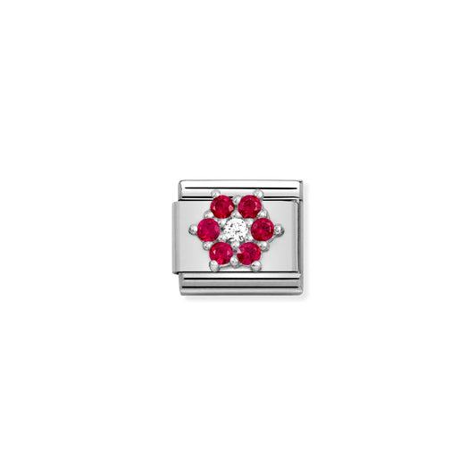 330322/02 Classic Shine CZ Flower in Red and White Link