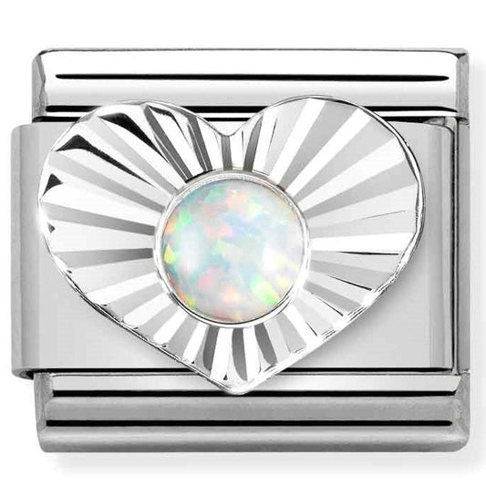 330508/07 Classic STONES, steel, DIAMOND HEART 925 silver WHITE OPAL