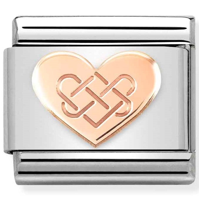 430104/38 Classic St,steel, 9k rose gold Celtic Knot Heart