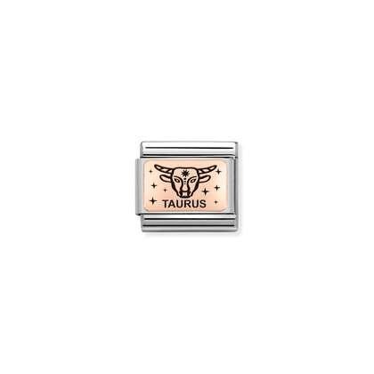430112/02 Composable 9ct Rose Gold Engraved Zodiac Link (Taurus)