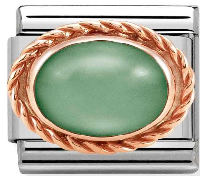 430507/23 Classic RICH SETTING STONE,S/steel,9kRosegold  Green aventurine