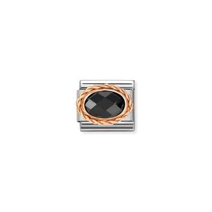 430603/011 Composable 9ct Rose Gold Trim Oval Faceted Stone (011 BLACK)