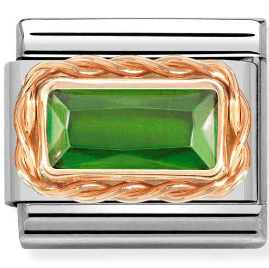 430604/004 Classic FACETED BAGUETTE, RICHSETTING, St.steel, 375 gold GREEN