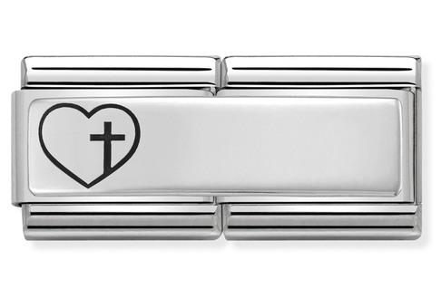 330710/14D CLASSIC DOUBLE SILVER HEART WITH CROSS