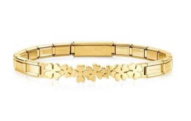 021111/007* TRENDSETTER Bracelet in stainless steel with Gold Col. PVD coating Clover