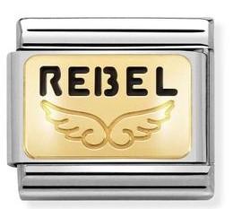 030284/36 Classic PLATES steel , enamel, 18CT gold REBEL WITH A CAUSE ANGEL