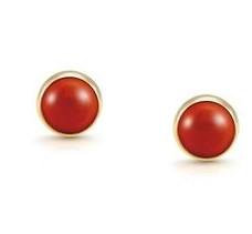 027842/005D EARRINGS,steel,18ct gold, ROUND stones CORAL 027842/005