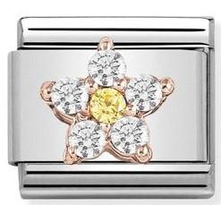 430317/03 Classic RICH steel, CZ 9 Rose gold WHITE / YELLOW flower