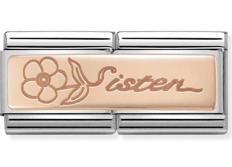 430710/15 Classic DBL ENGRAVED S/Steel,9k Rose gold Sister with flower