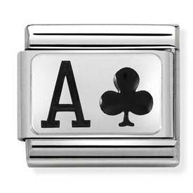 330208/26D CL OXIDIZED PLATE,S/Steel, enamel, 925 silver Ace Clubs