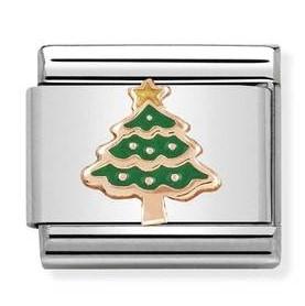 430203/05 Classic RELIEF,S/Steel,enamel,9K gold Christmas Tree