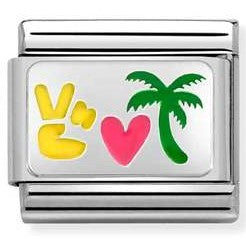 330206/32 Classic Silver and Enamel Peace Heart Palm Tree Link