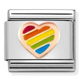 430202/15 Classic 9ct Rose Gold and Enamel Rainbow Heart Link