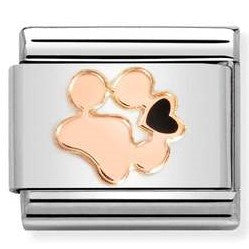 430202/18 Classic 9ct Rose Gold Paw Print with Enamel Heart Link