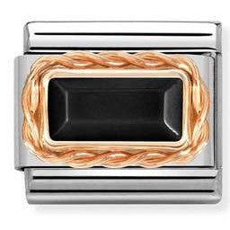 430512/02 Classic 9ct Rose gold BAGUETTE STONE WITH RICH SETTING BLACK AGATE