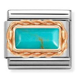 430512/06 Classic BAGUETTE STONE RICH SETTING steel,9ct rose gold TURQUOISE