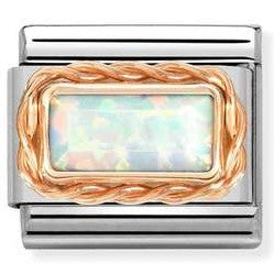430512/07 Classic BAGUETTE STONE WITH RICH SETTING , steel, 9 ct Rose gold WHITE OPAL