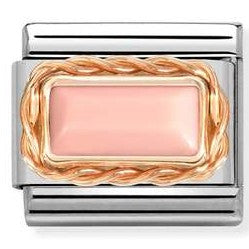 430512/10 Classic BAGUETTE STONE, RICH SETTING ,steel, 9ct rose gold PINK CORAL