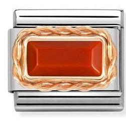 430512/11 Classic BAGUETTE STONE , RICH SETTING ,steel ,9ct rose gold RED CORAL