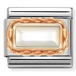 430512/12 Classic BAGUETTE STONE, RICH SETTING  steel 9ct rose gold WHITE MOTHER OF PEARL