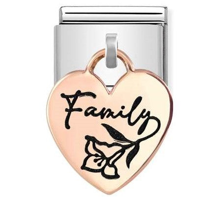 431803/04 Classic CHARMS ENGRAVED PLATES (IC) steel 9ct rose gold Heart Family